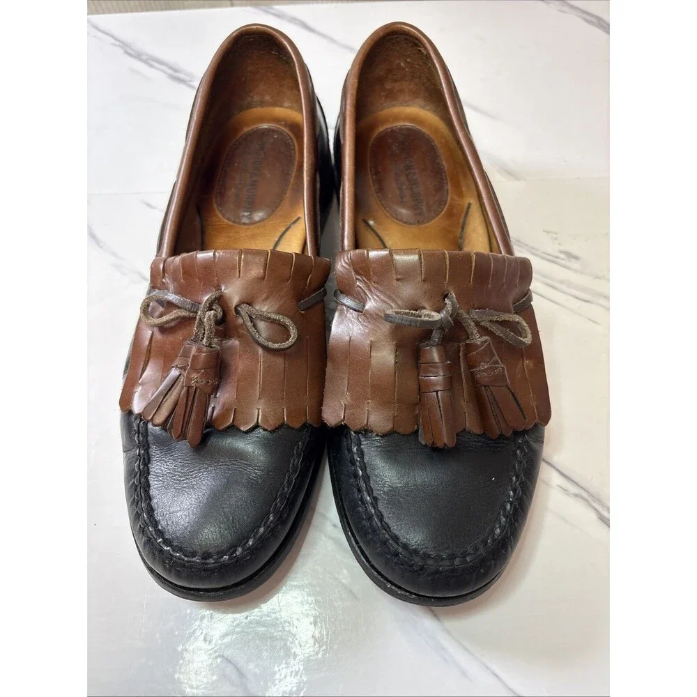 Johnston & Murphy Loafers Dress Shoes Leather Brown Black Tassels 10M